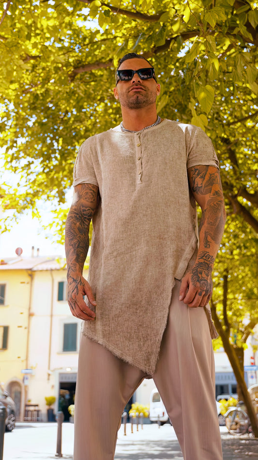 T- SHIRT LUNGA LINO CON BOTTONI