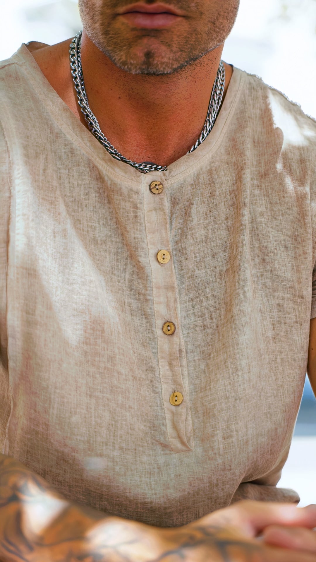 T- SHIRT LUNGA LINO CON BOTTONI
