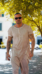 T- SHIRT LUNGA LINO CON BOTTONI