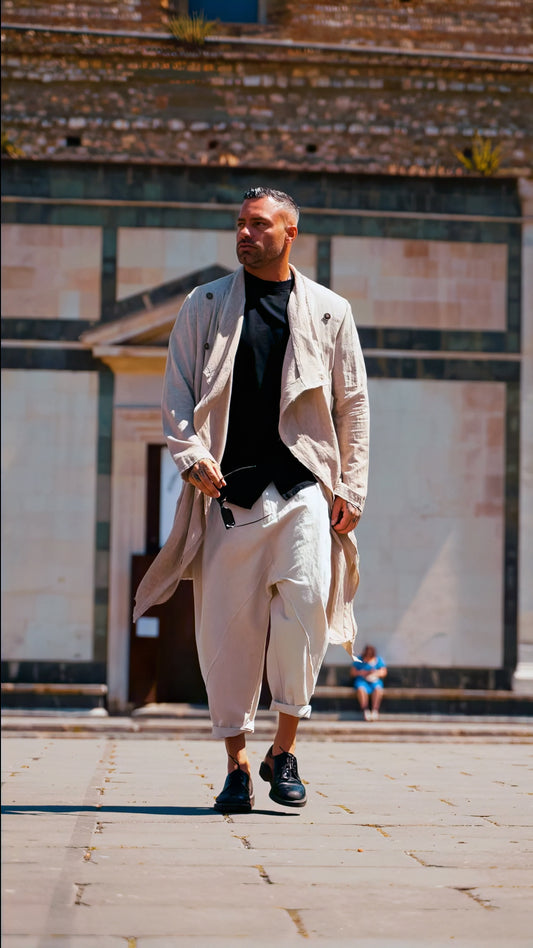 PANTALONE OVER LINO CON CUCITURE Z