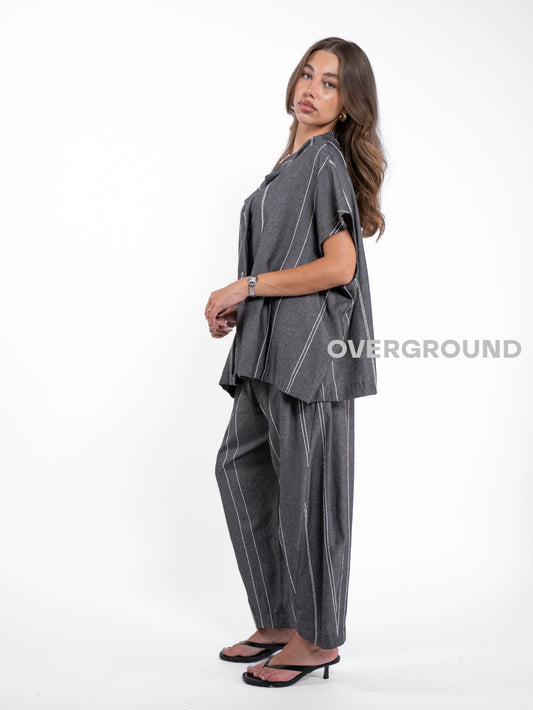 PANTALONE OVER RIGATO GAMBULE LARGO